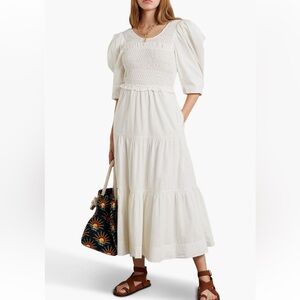 SEA Simona Cutout Smock Cotton-poplin Midi Dress in White. Small